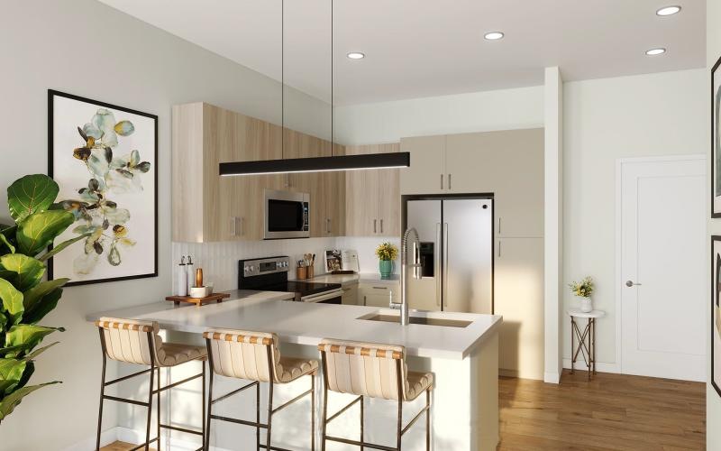 Well-lit kitchen with ample counter space